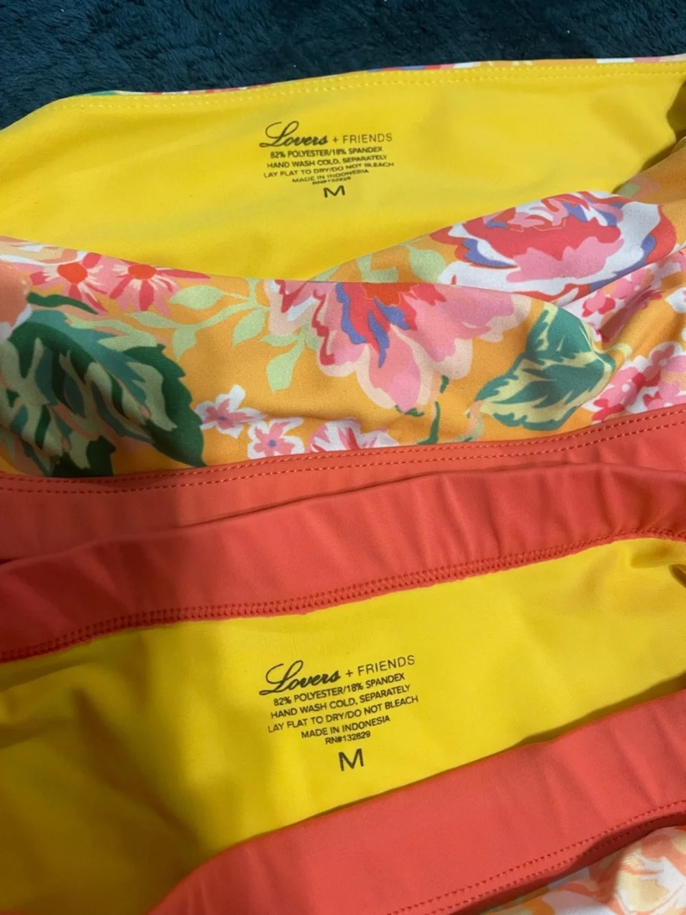 Lovers + Friends Yellow Floral Bandeau Bikini with Coral Trim - Picture 2 of 7